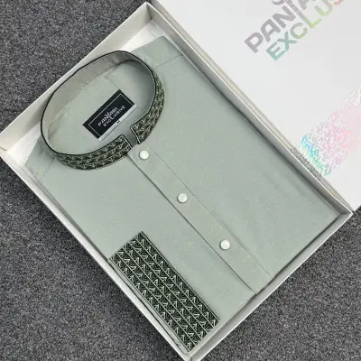 Chaina Slab cotton Panjabi (Merin green)